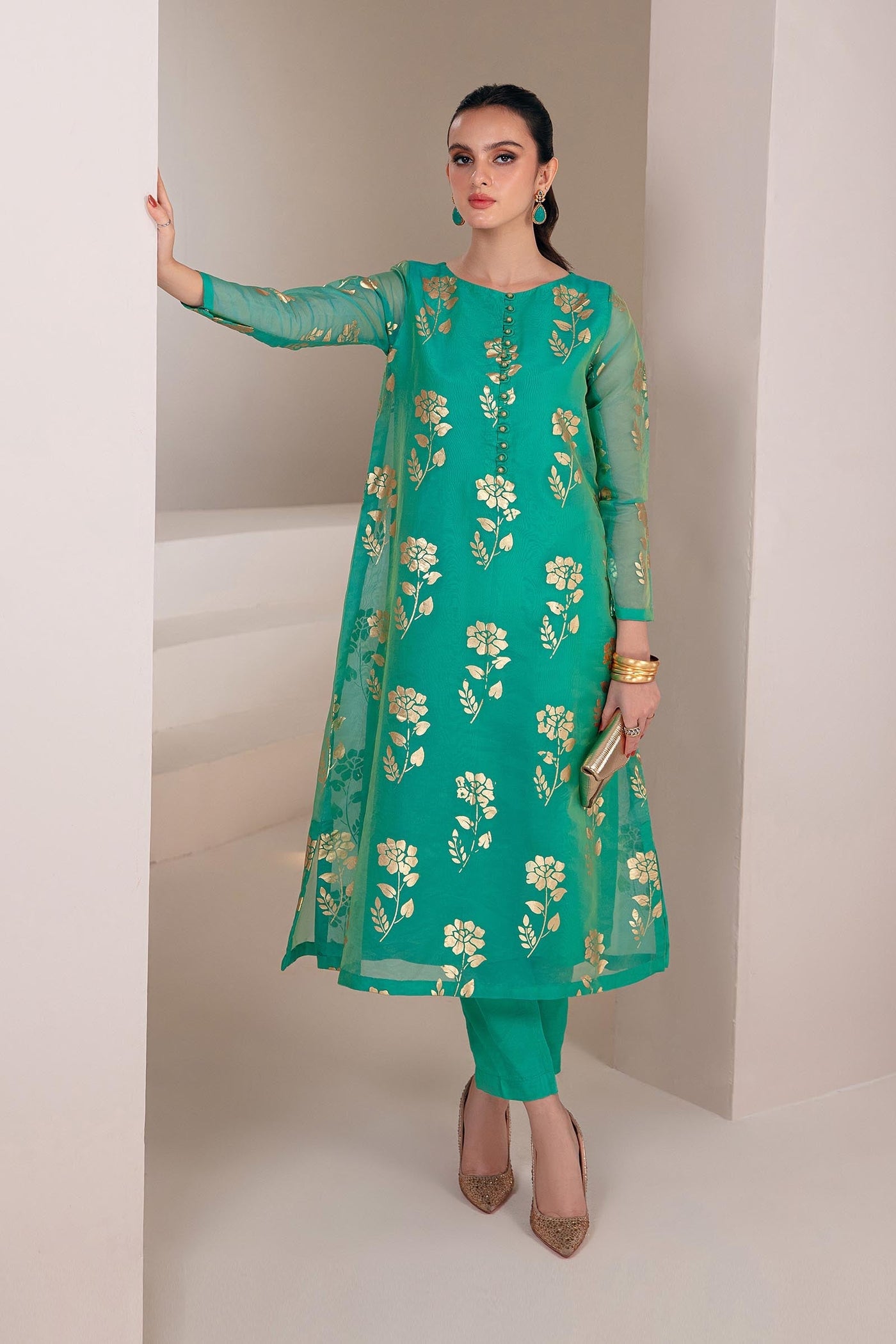 2 Pc Printed Organza Suit | MB-F23-409