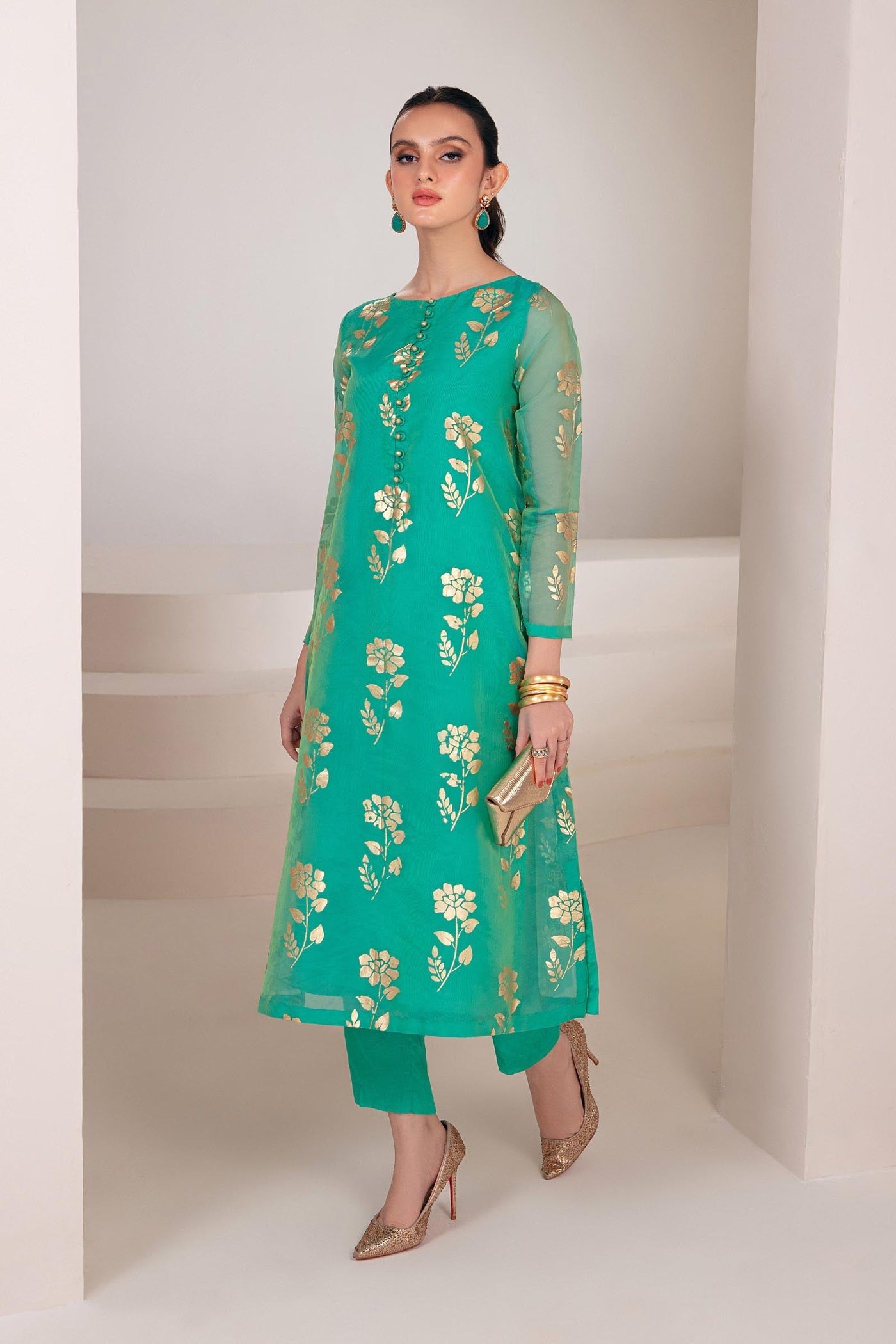 2 Pc Printed Organza Suit | MB-F23-409