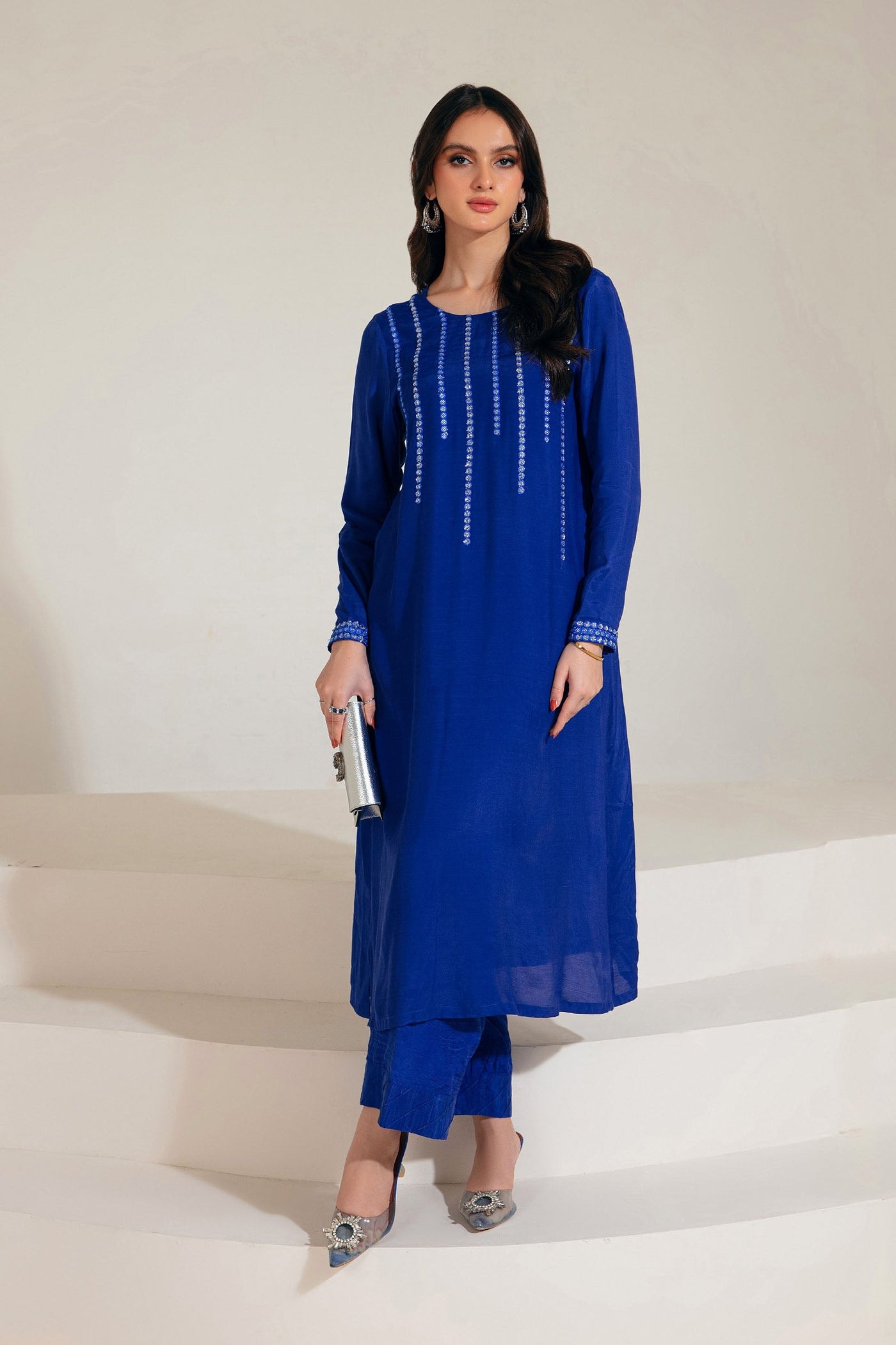 2 Pc Embroidered Raw Silk Suit | MB-F23-417