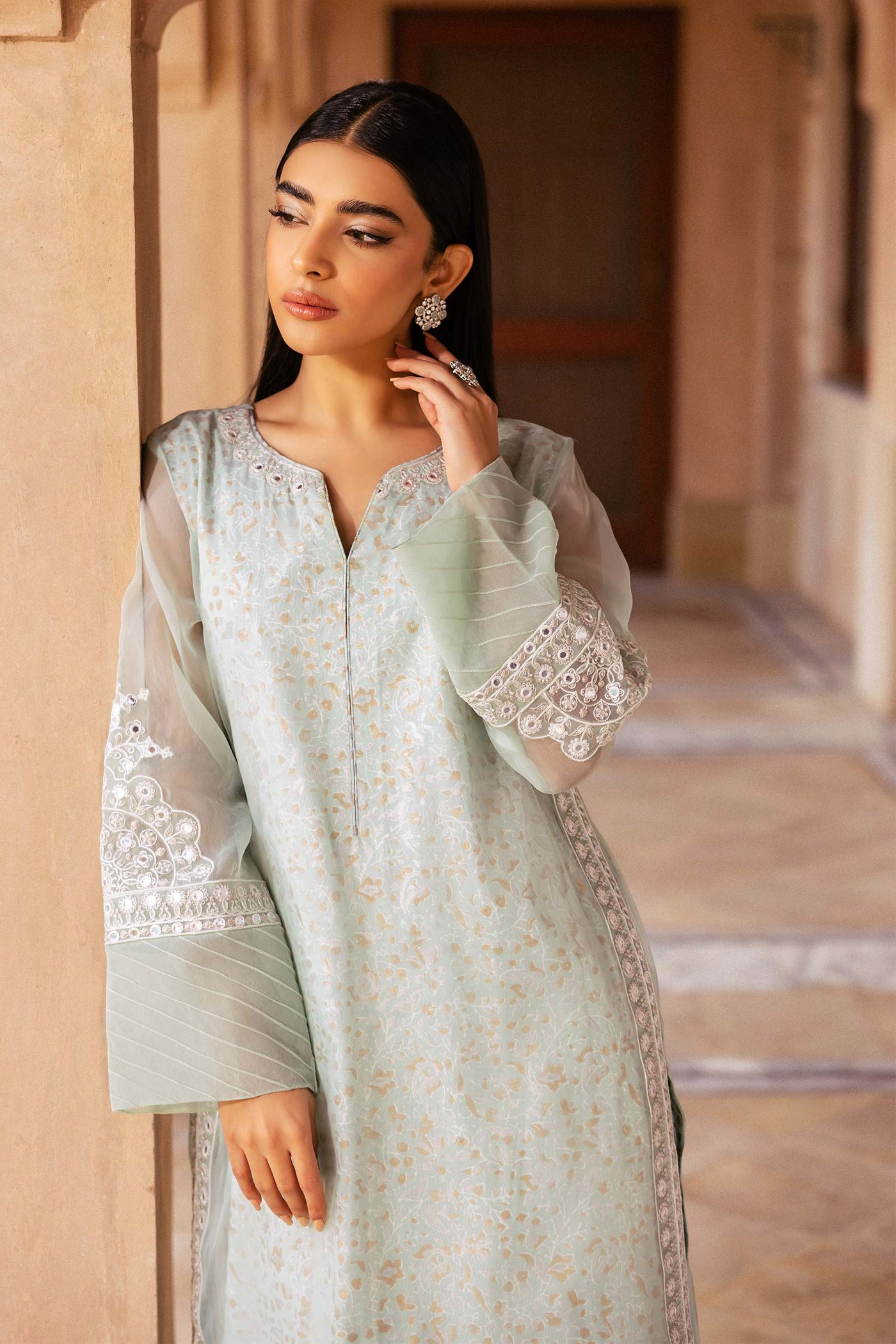 2 Pc Embroidered Organza Suit | MB-F24-503