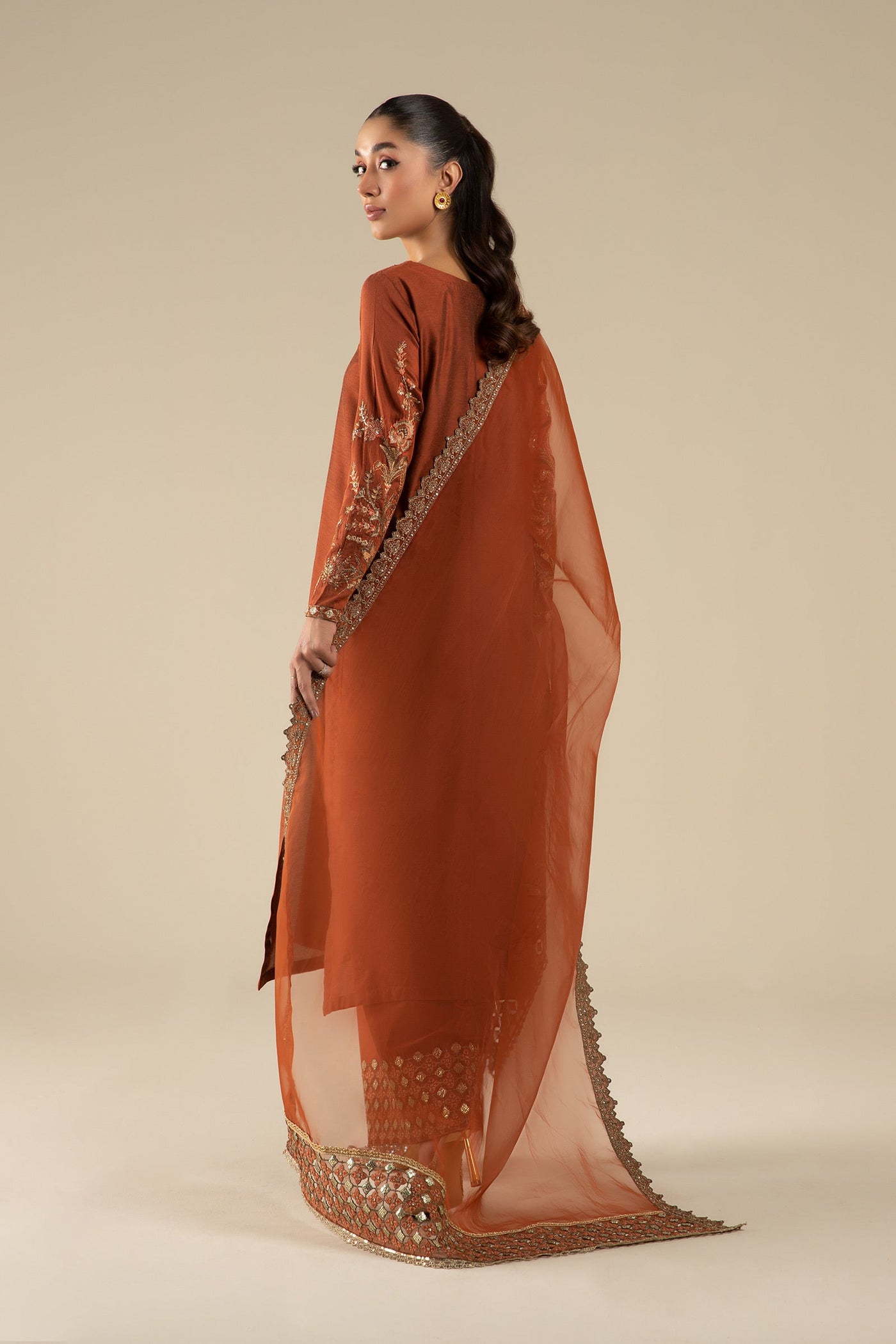 3 Pc Embroidered Two Tone Silk Suit | MB-FS25-19