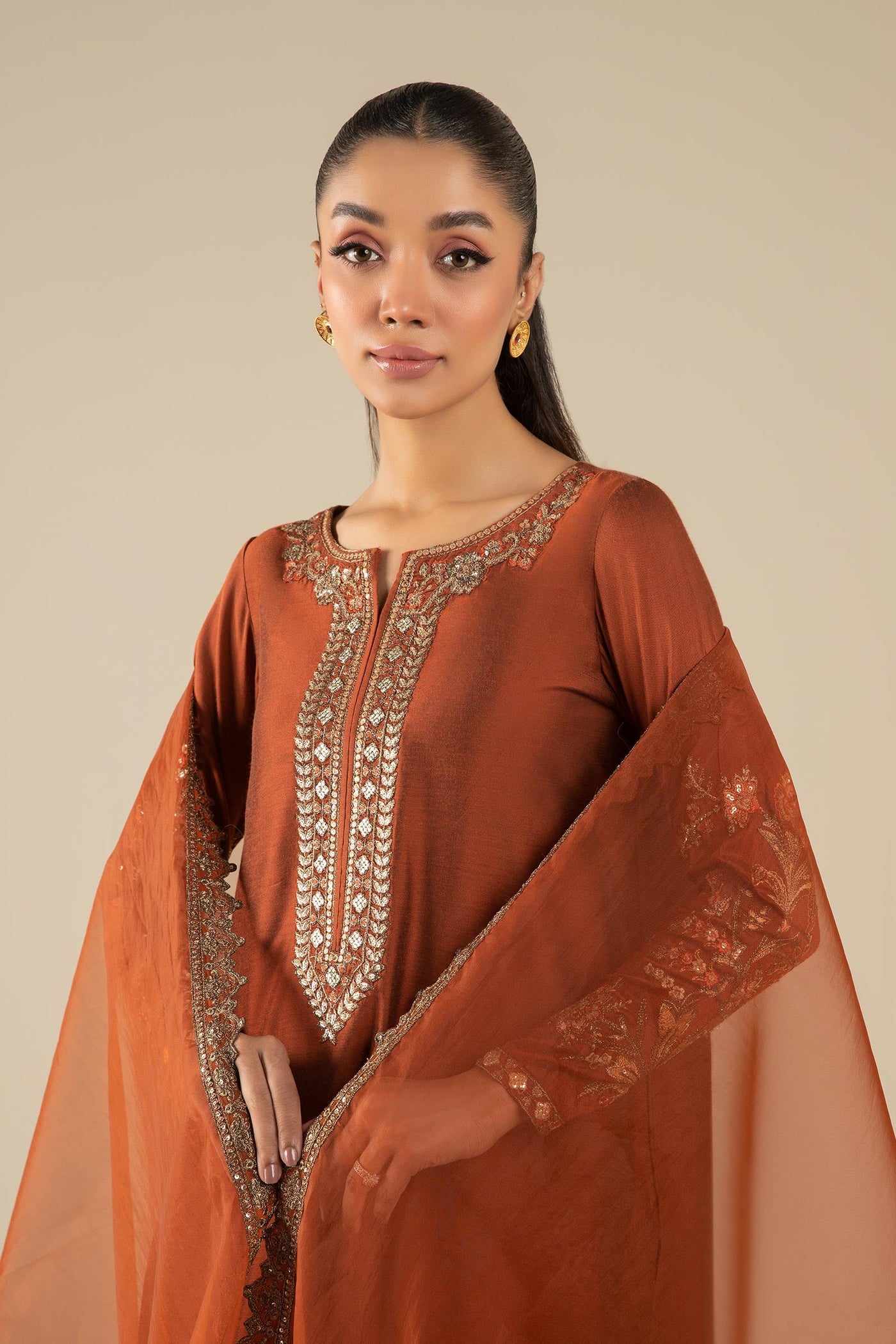 3 Pc Embroidered Two Tone Silk Suit | MB-FS25-19