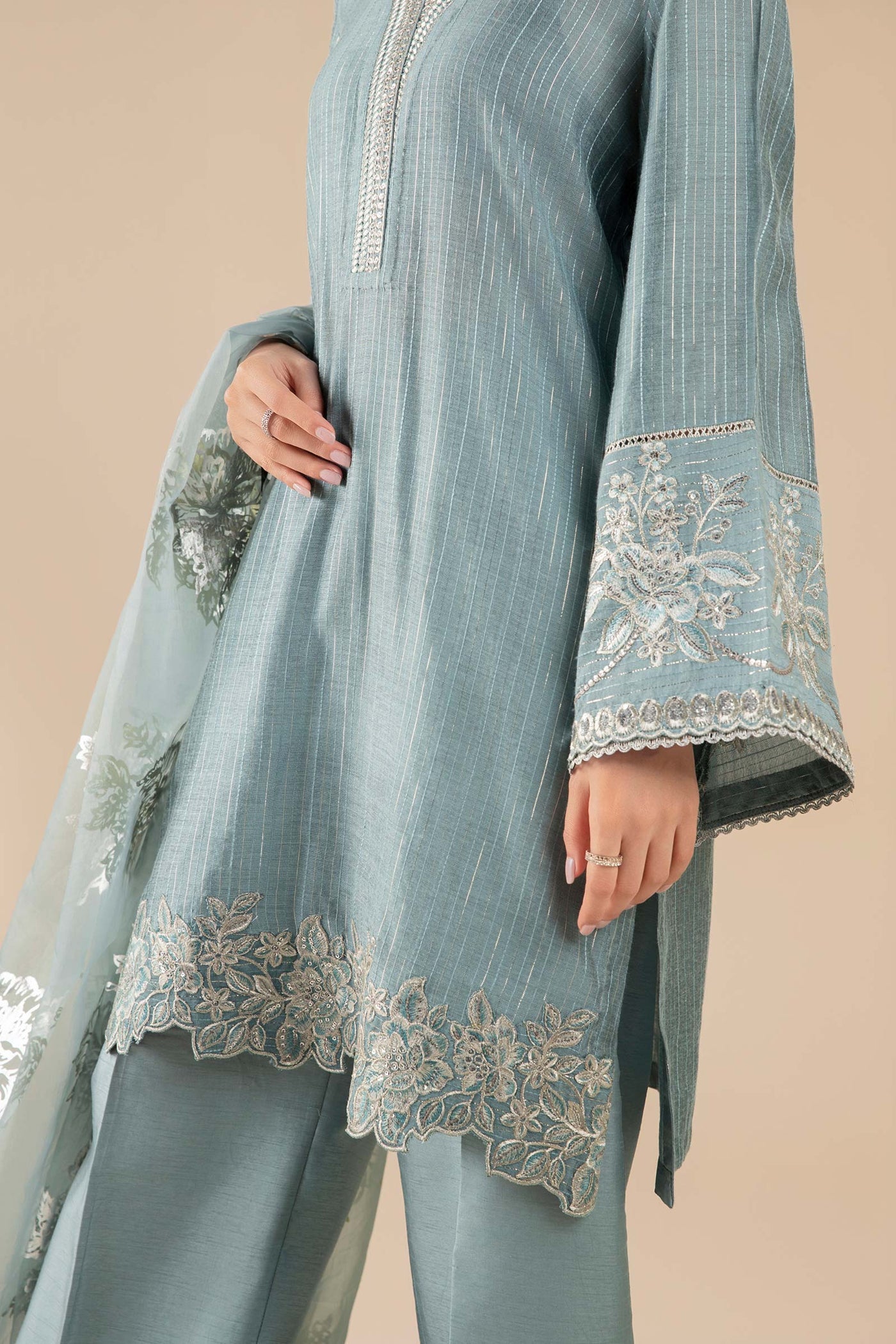 3 Pc Embroidered Two Tone Lurex Silk Suit | MB-FS25-28