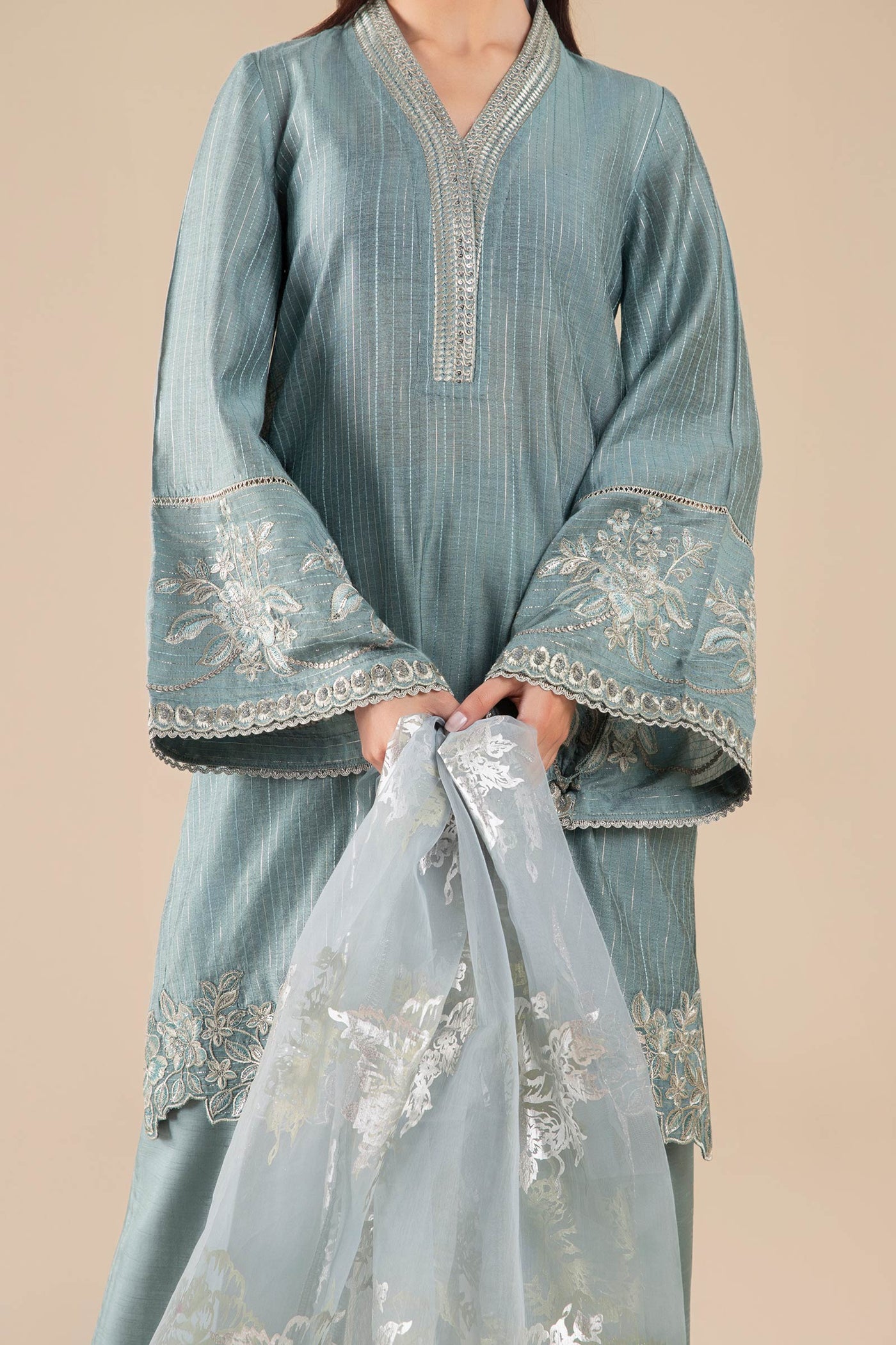 3 Pc Embroidered Two Tone Lurex Silk Suit | MB-FS25-28