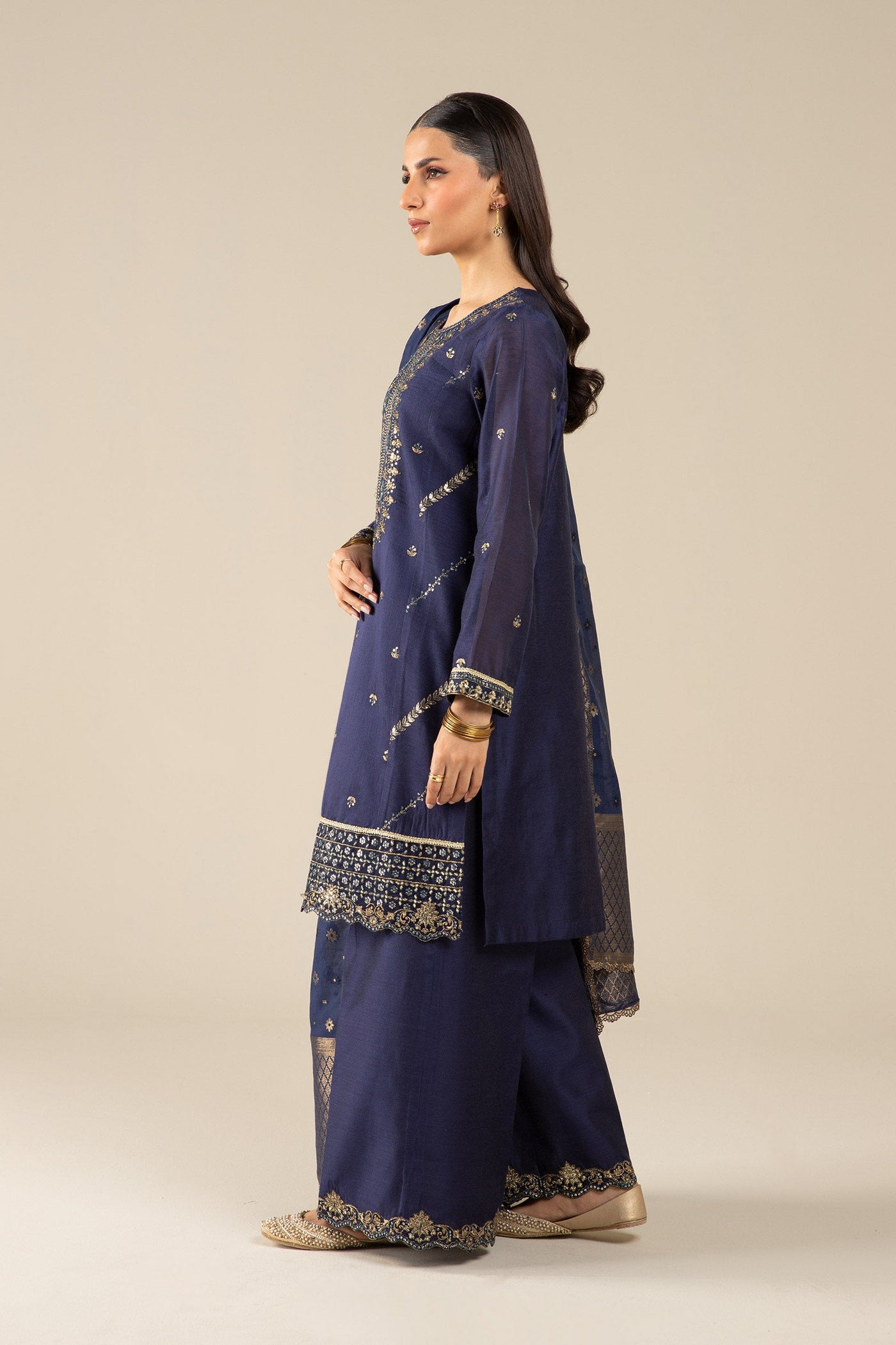 3 Pc Embroidered Two Tone Silk Suit | MB-FS25-30