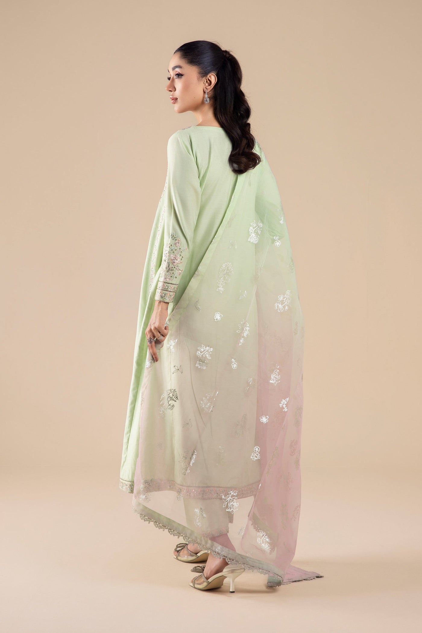 3 Pc Embroidered Two Tone Silk Suit | MB-FS25-37