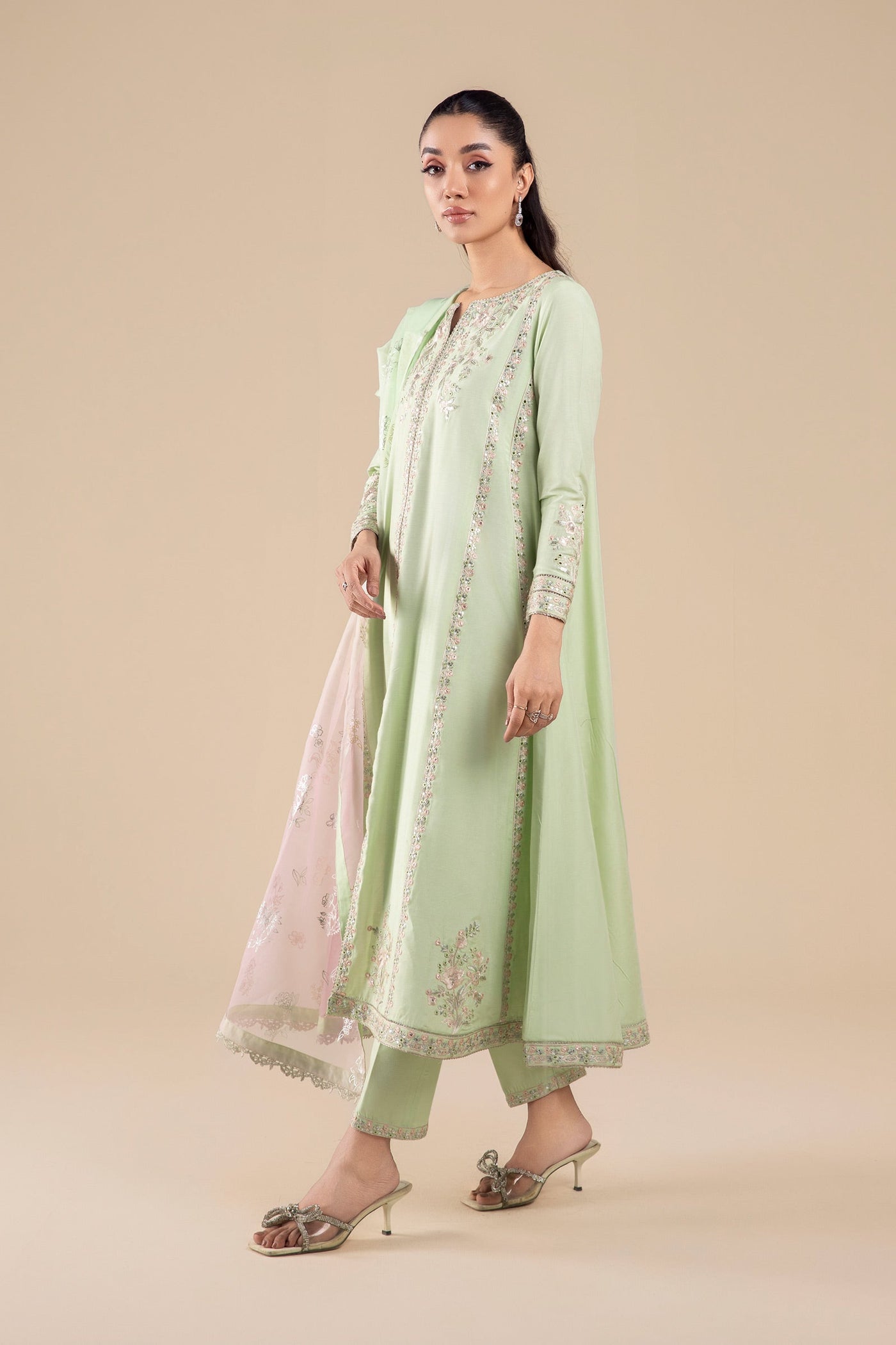 3 Pc Embroidered Two Tone Silk Suit | MB-FS25-37