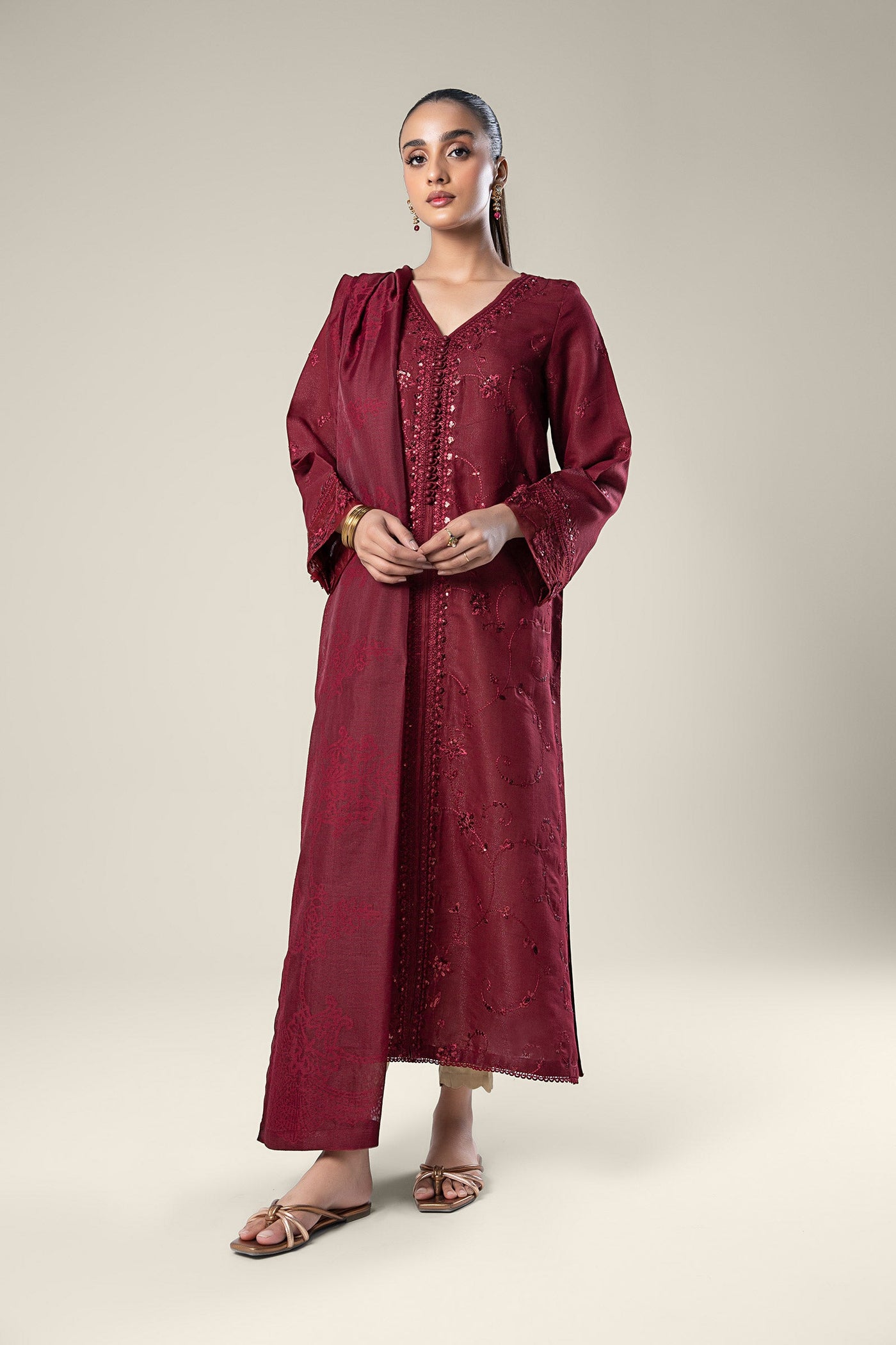 2 Pc Embroidered Silk Suit | MB-WF24-20