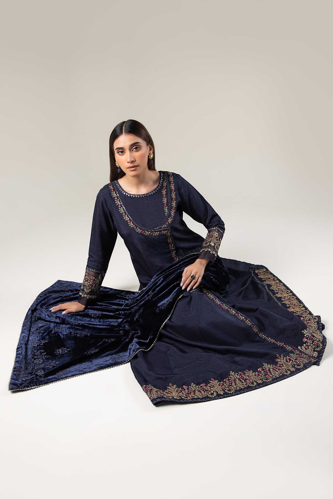 2 Pc Embroidered Raw Silk Suit | MB-WF24-27