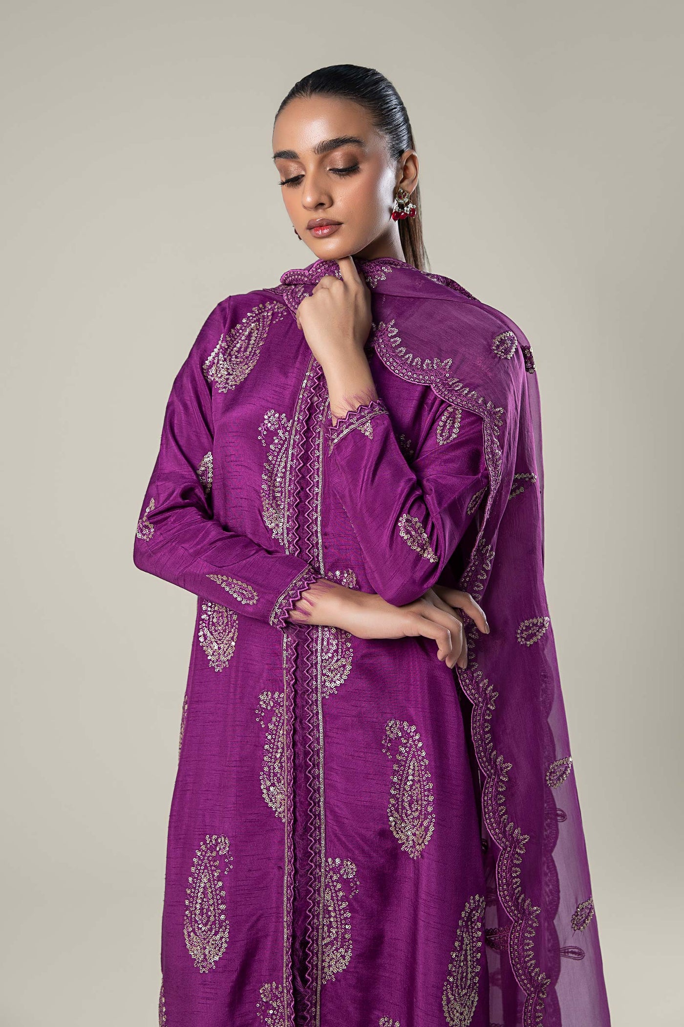 2 Pc Embroidered Raw Silk Suit | MB-WF24-29