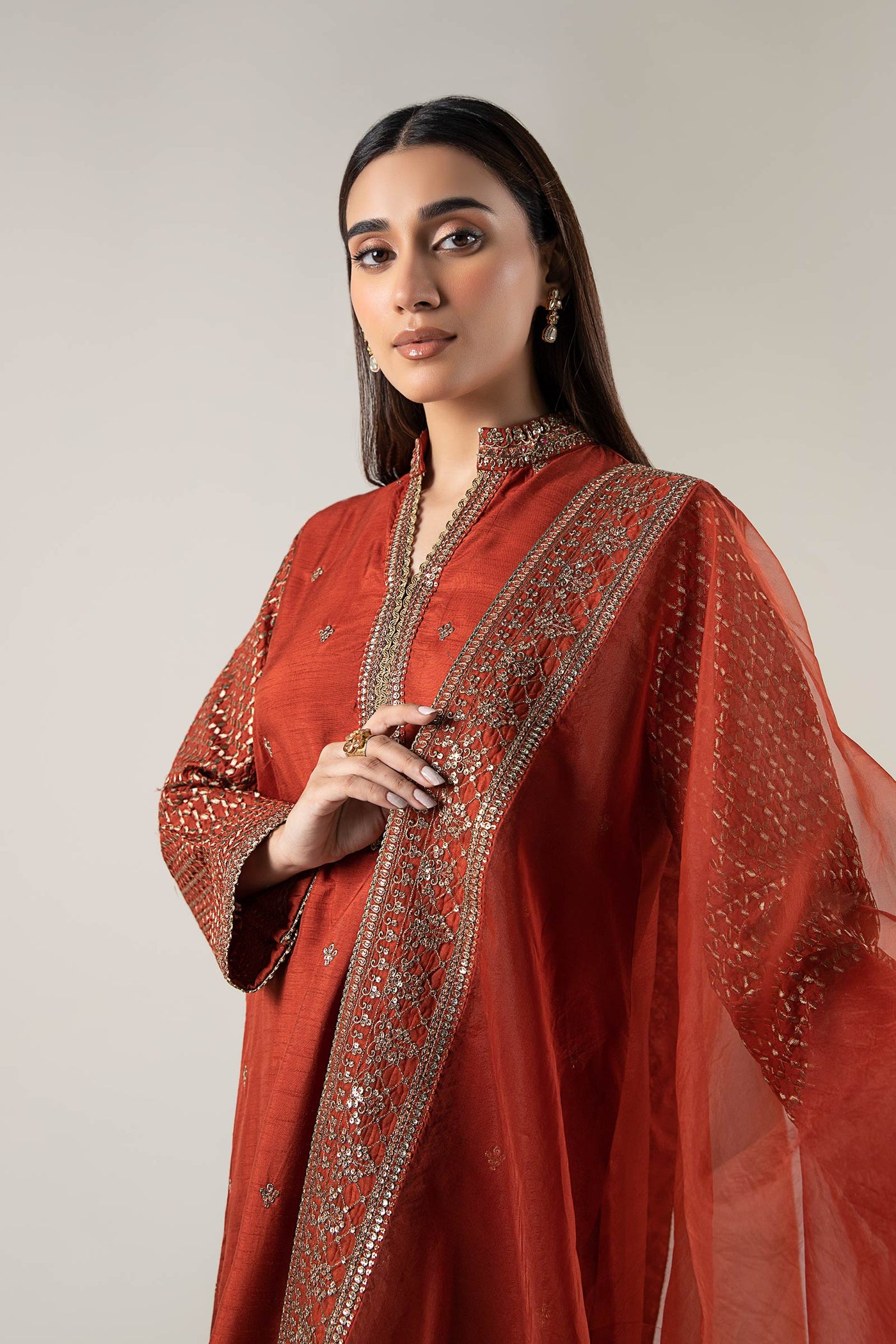 3 Pc Embroidered Raw Silk Suit | MB-WF24-56