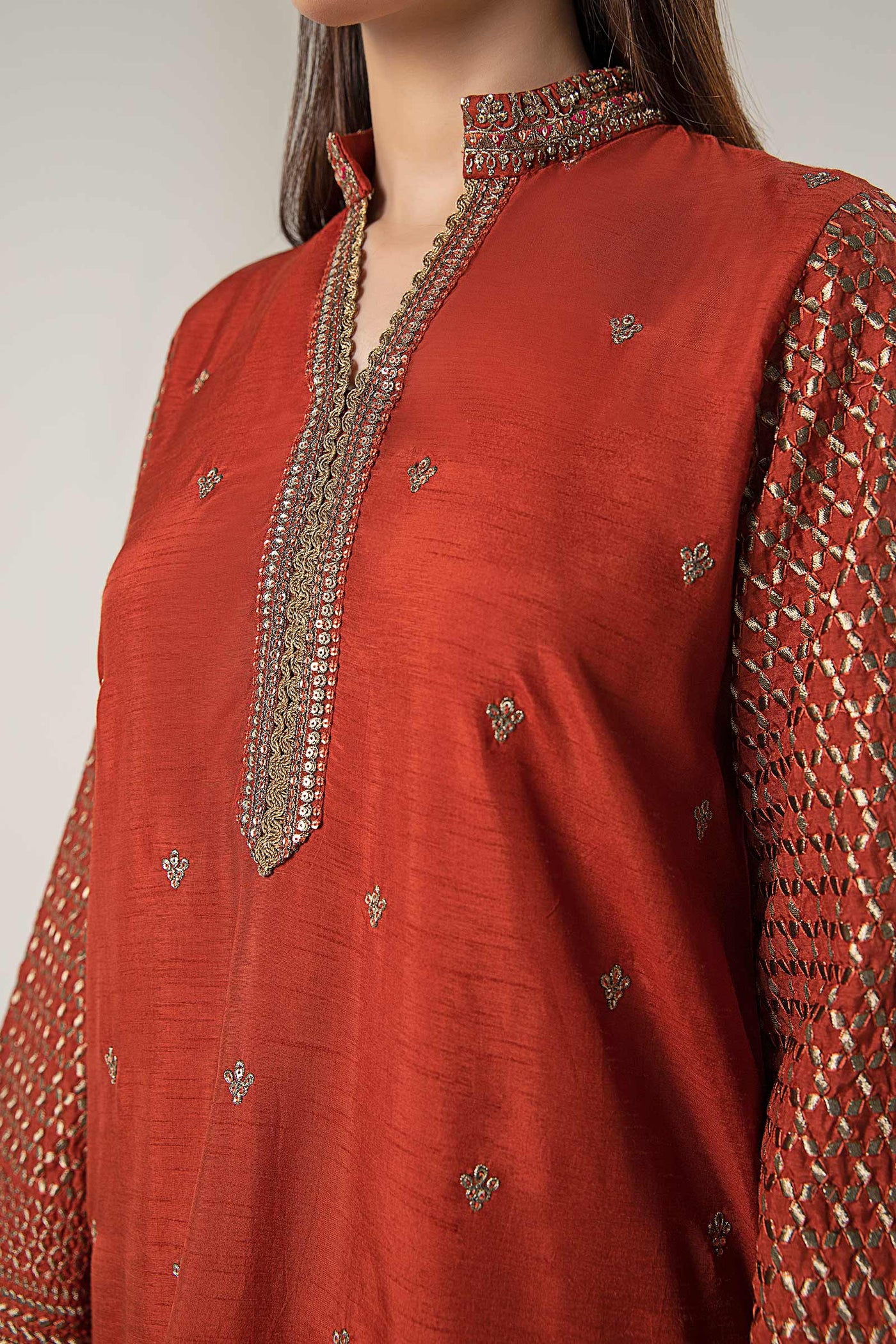 3 Pc Embroidered Raw Silk Suit | MB-WF24-56