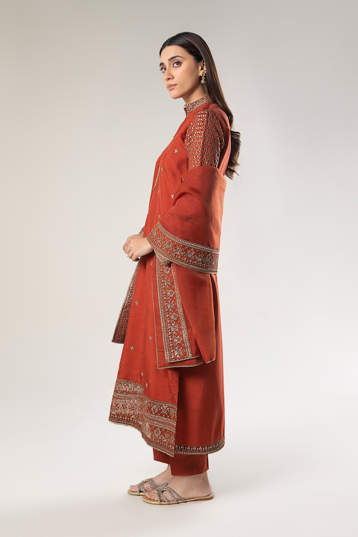 3 Pc Embroidered Raw Silk Suit | MB-WF24-56