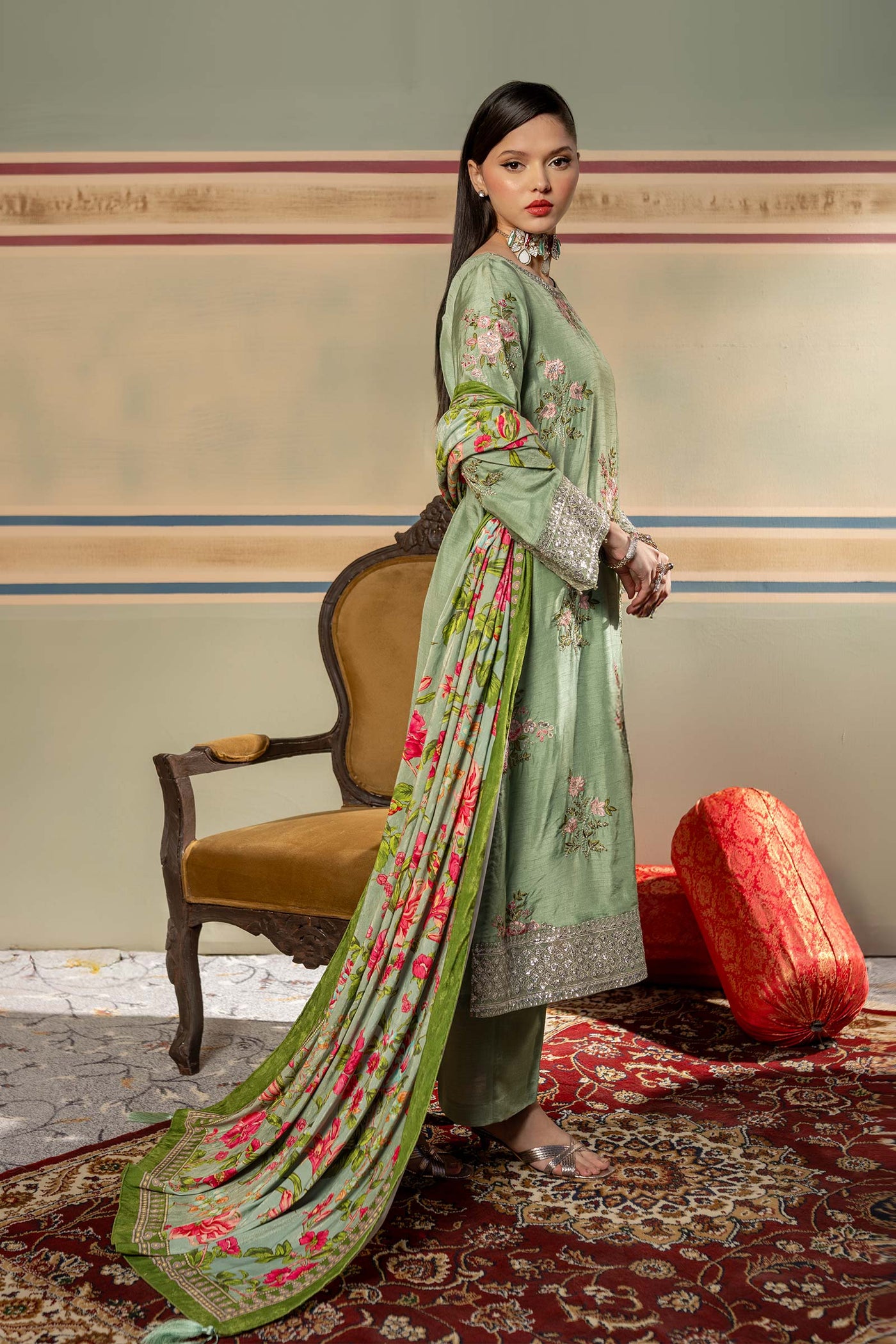 3 Pc Unstitched Dyed  Raw Silk Suit | MB-USW24-603