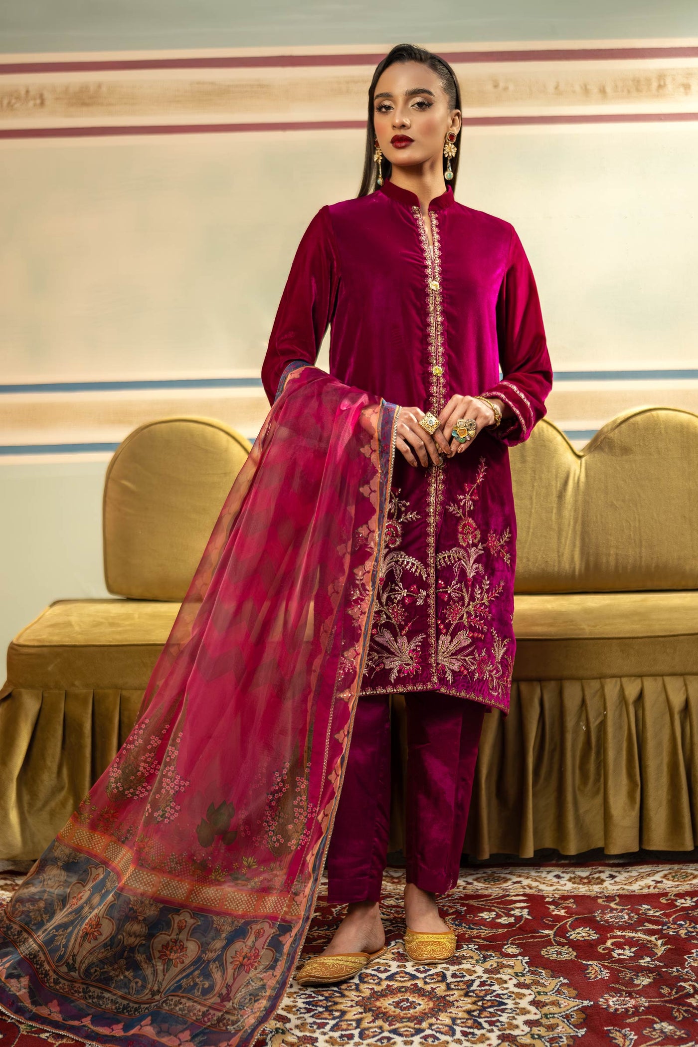 3 Pc Unstitched Dyed Velvet Suit | MB-USW24-605