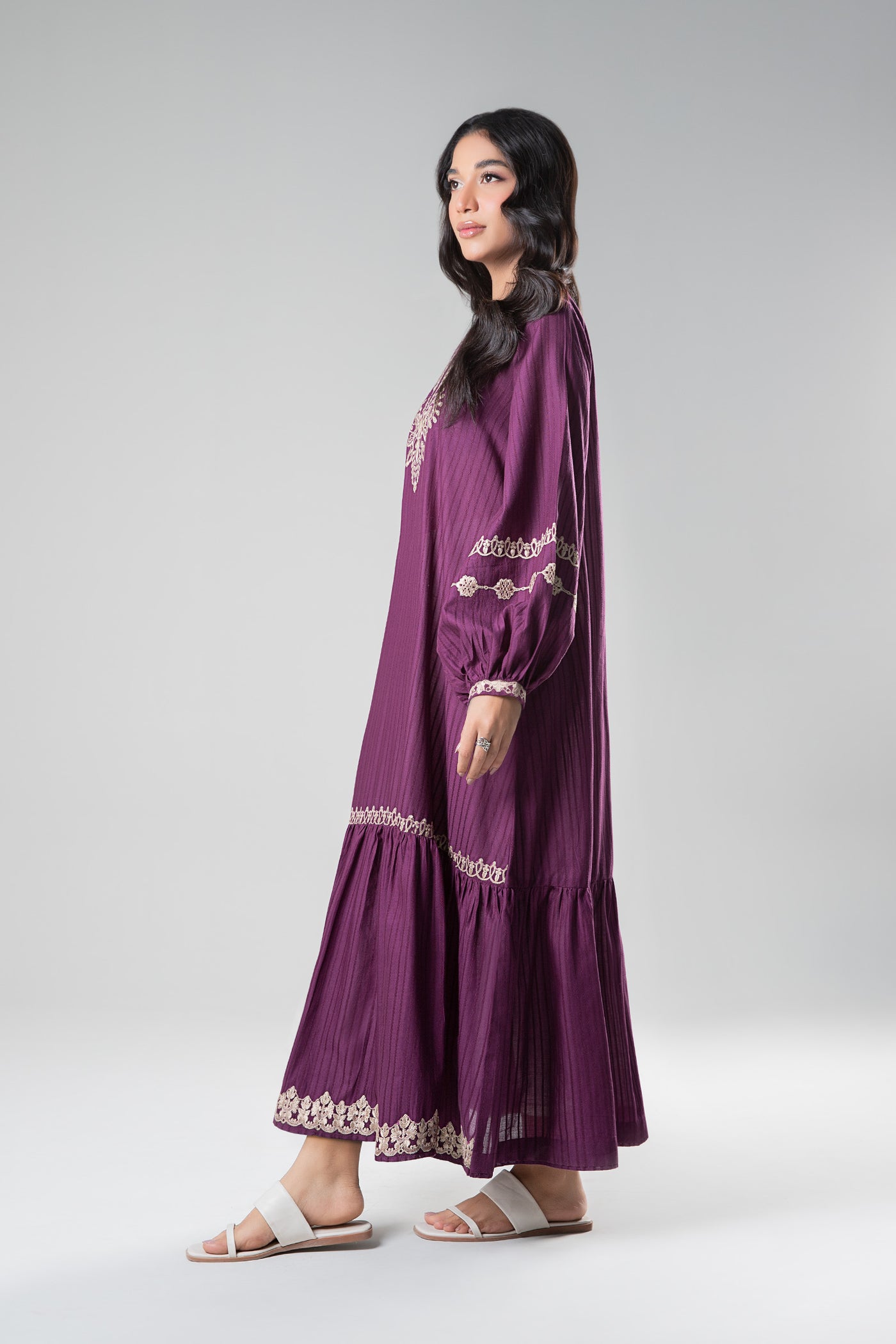 Embroidered Textured Frock | MB-WS24-109