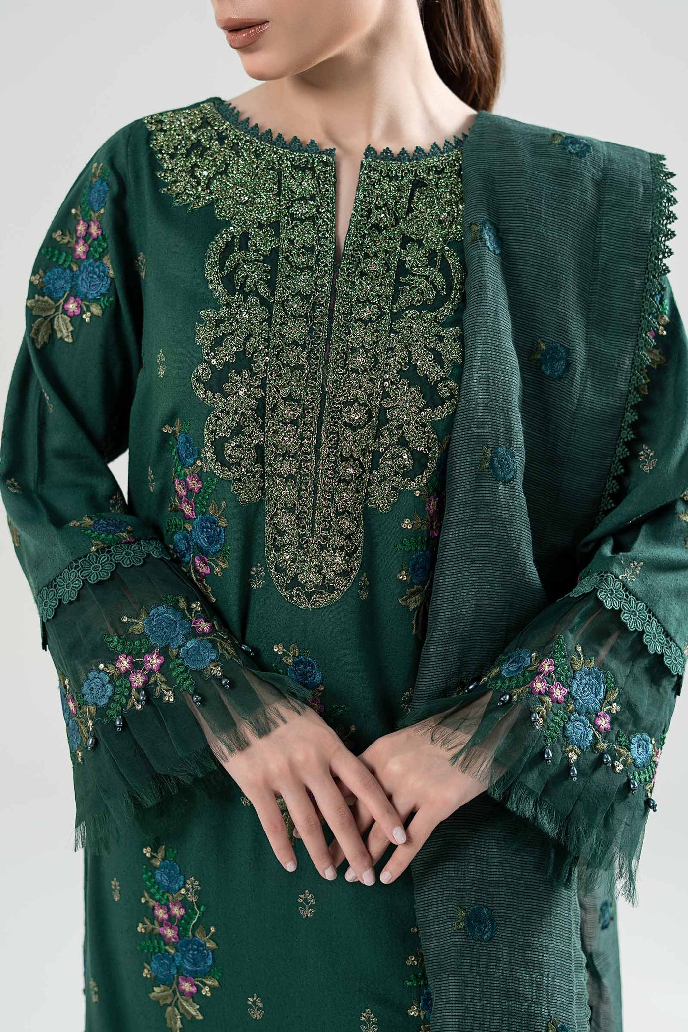 3 Pc Embroidered Karandi Suit | MB-WS24-94