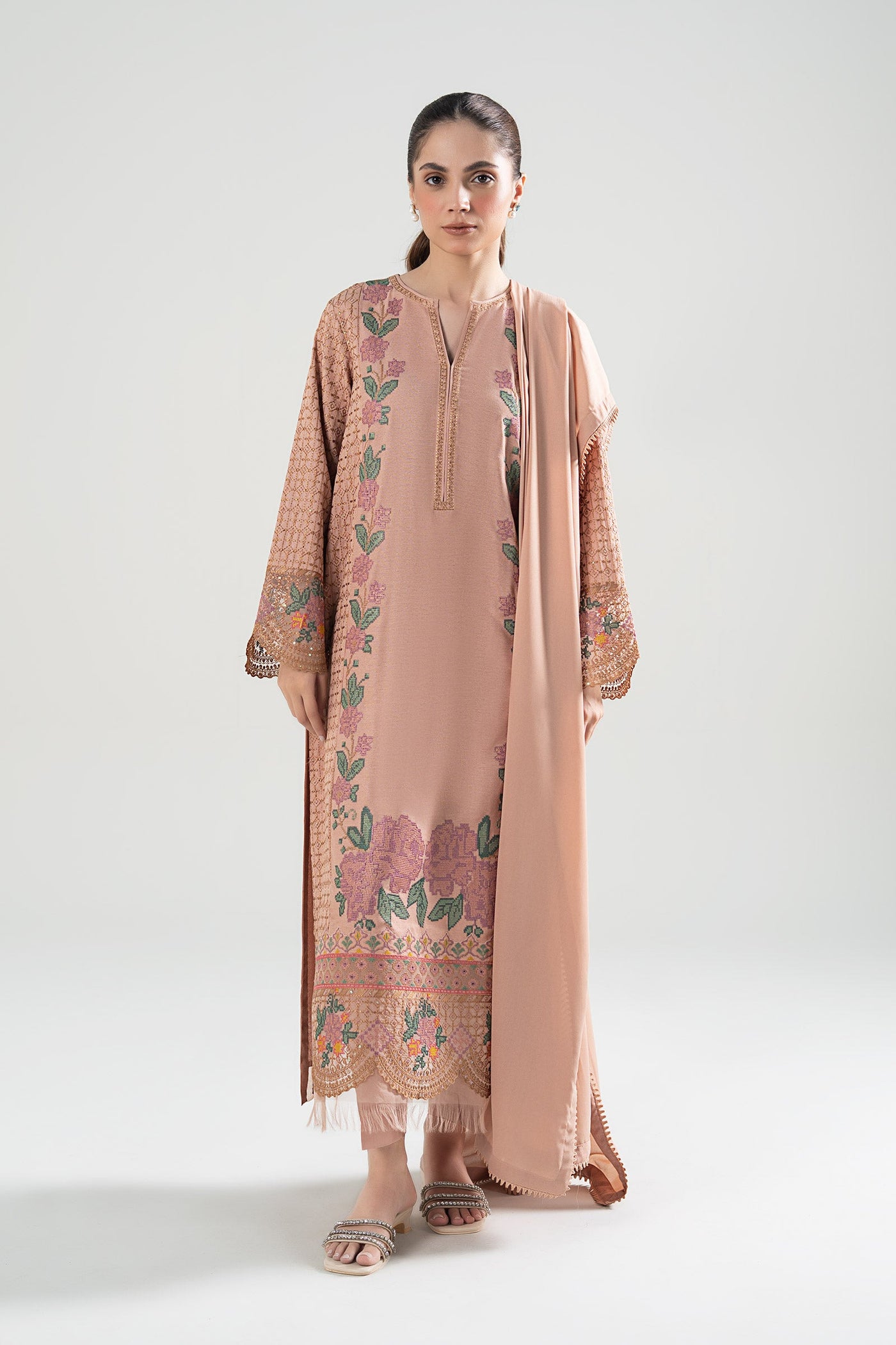 3 Pc Embroidered Karandi Suit | MB-WS24-95